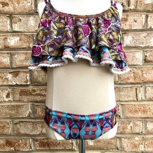 Maaji Tiered Flounce Top & Bikini Bottom, sz 8